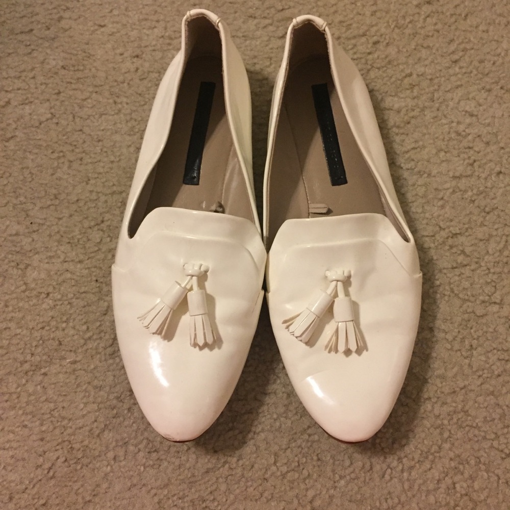 Zara White Tassel Loafers